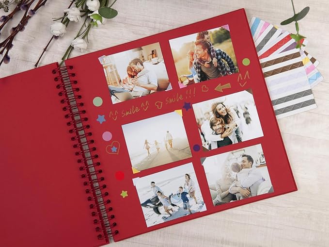 potricher 12 x 12 Inch Large DIY Scrapbook Photo Album 80 Pages Thick Kraft Blank Red Paper Memory Book for Wedding and Anniversary Family (Red, 12 Inch)