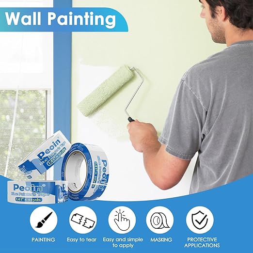 Blue Painters Tape 1.5 Inch Bulk, 32 Roll Painting Tape Blue Masking for Painting Wall DIY Edge, Paint 1.41 Inch 55 Yards X 32 Rolls 1760 Total Yards