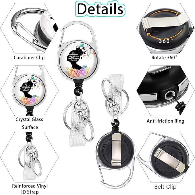 Gctriki Inspirational Quote Badge Reel Retractable with Carabiner Clip, Cute Flower Butterfly Id Badge Holder, Nurse Retractable Keychain Name Badge Clip - Graduation Nurse Teacher Office Gifts