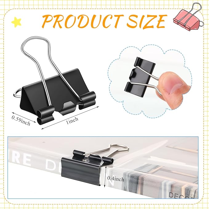Jetec 500 Pieces 1 Inch Black Binder Clips Bulk Medium Paper Clamps Metal Paper Clips for Teachers Students Classroom Business Office and School Office Supplies