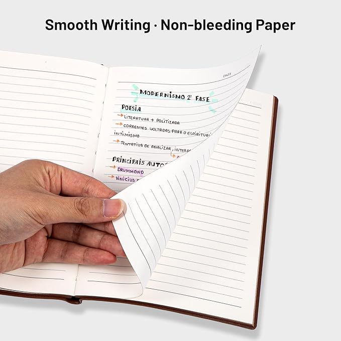 CAGIE Lined Journal Notebook for Men & Women,176 Pages A5 Medium Size Softcover Leather Journals for Writing,Travel,Business,Work & School, 100 GSM Thick Paper (5.7'' x 8.3'') (Black)