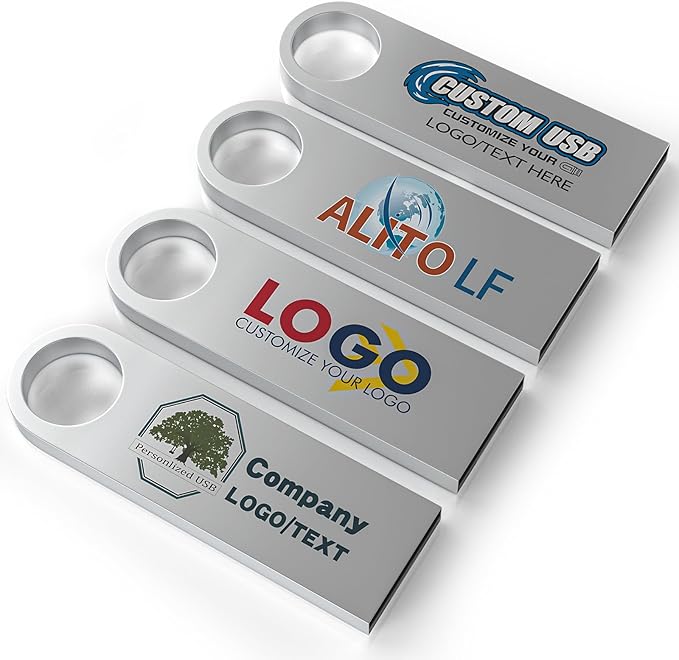 ABLAZE Custom Flash Drive 128GB 10 Pack, Personalized USB with Your Logo Metal Thumb Drives USB 2.0 Memory Stick Pendrive (Sliver)