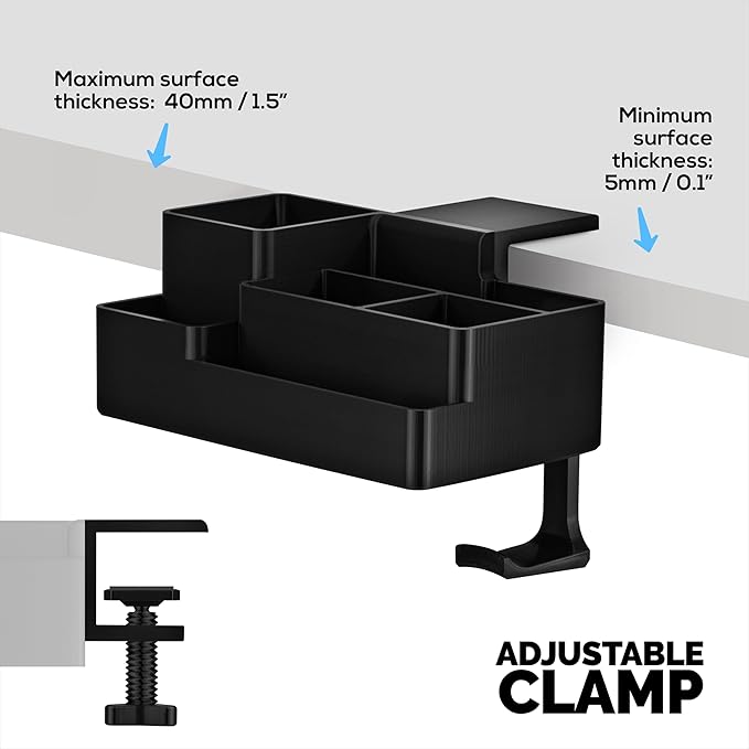 BRAINWAVZ Stationary Pen Holder with Headphone Hanger, Hobby Craft Home Office Organizer for Side of Desk, Shelves - Easy To Install, Adjustable Clamp