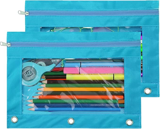 Pencil Pouch 3 Ring, Zipper Pencil Pouches Case Binder Cosmetic Bag Black 2 Pack