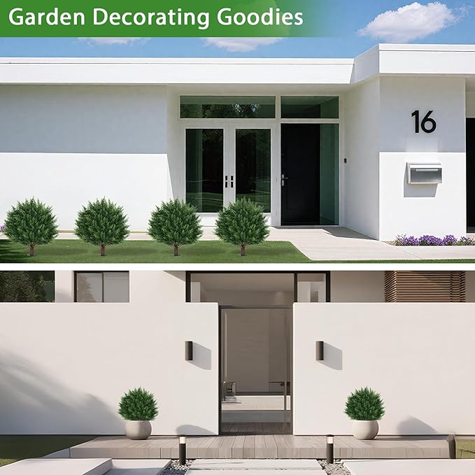 Artificial Set of 2 Cedar Topiary Ball Trees 23" for Outdoors with Ground Spike, UV Resistant Faux Cypress Plants, Evergreen Shrubs Bushes for Front Porch Garden Backyard Decor