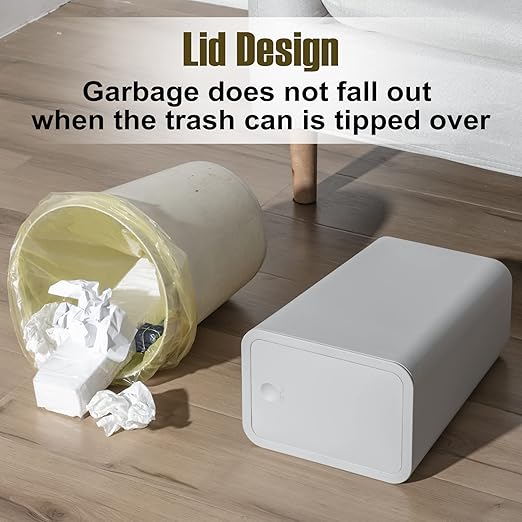 TrashAid 2 Pack Bathroom Trash Can with Lid, 2.6 Gallon / 10 Liter Small Garbage Can with Press Top Lid, Plastic Wastebasket with Pop-up Lids for Toilet, Office, Bedroom, Living Room, Grey