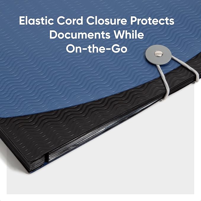 Smead Poly Frequency Expandable File Folders Letter Size, 12 Pockets, Flap & Cord Closure, Blue/Black (70863)