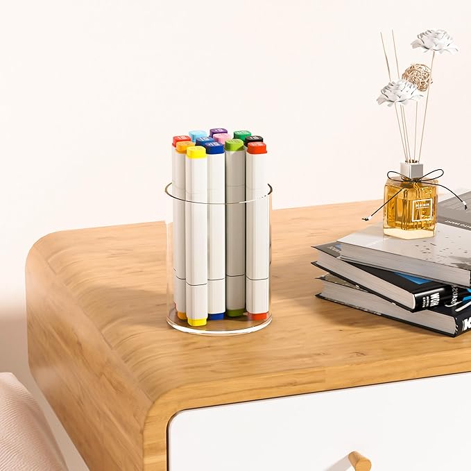 Clear Acrylic Pen Holder Round Shape, Desktop Pencil Cup Holder, Countertop Stationery Organizer for Office Desk Accessory
