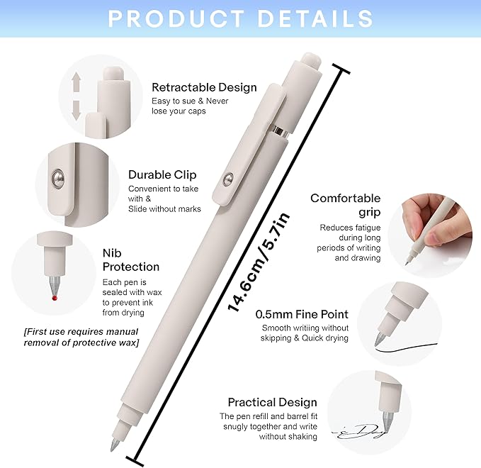 RIANCY Gel Pens, 0.5mm Black Ink Quick Dry Ball Point Pens, Fine Point Smooth Writing Pens, Cute Aesthetic Gifts Set for Men Women Journaling, Office School Stationery Supplies