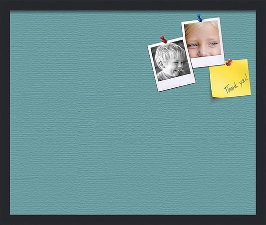 PinPix 24x20 Inch Cork Bulletin Board. This Decorative Framed Pin Board Comes with Aqua Pastel Design and a Satin Black Frame. Ideal for Home Office Decor or Message Board (PinPix-1806)