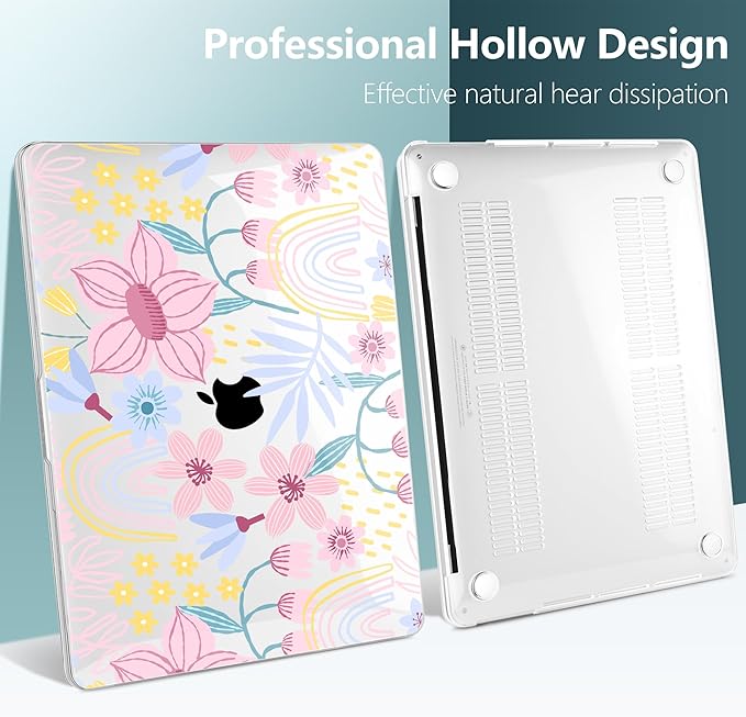 TWOLSKOO Compatible with MacBook Pro 13 inch Case 2023-2016 A2338 M2/M1 A2251 A2289 A2159 A1989 A1706, Plastic Hard Shell Cover & Keyboard Skin & Screen Protector, Floral Spring