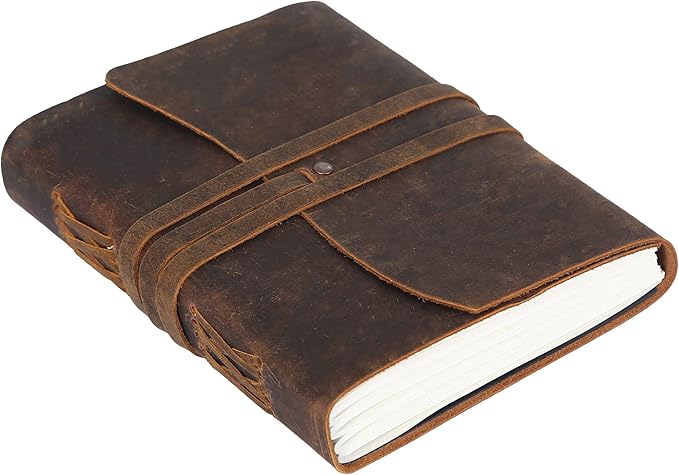 Leather Journal Notebook, Genuine Leather Journal for Men & Women Handmade Writing Travel Notebook, 240 Unlined Pages Vintage Notepad Gift: Rustic Brown (7"x5")