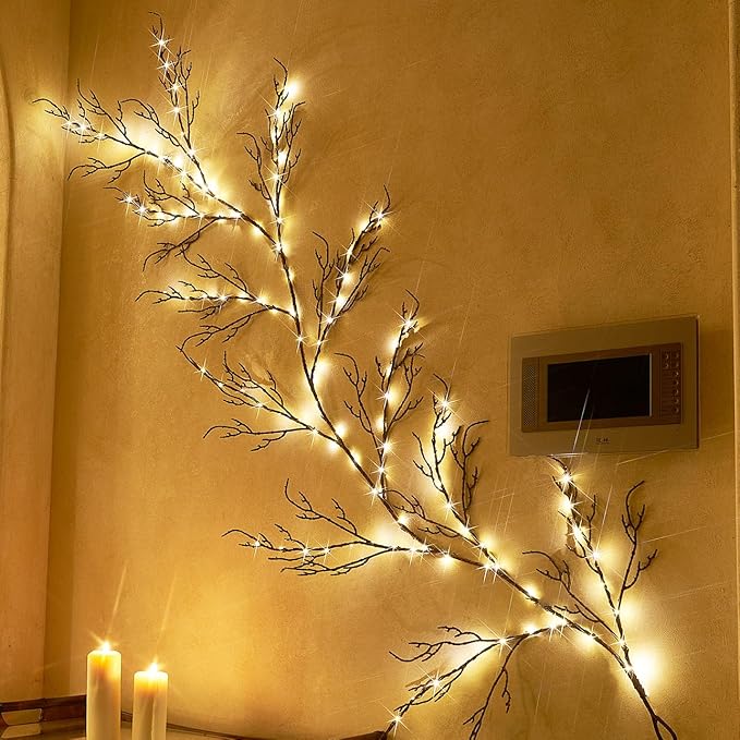Hairui Lighted Brown Garland 6FT 120 LED Fairy Lights Plug in, Twig Vine with Lights for Christmas Fireplace Mantle Table Decoration Indoor Outdoor