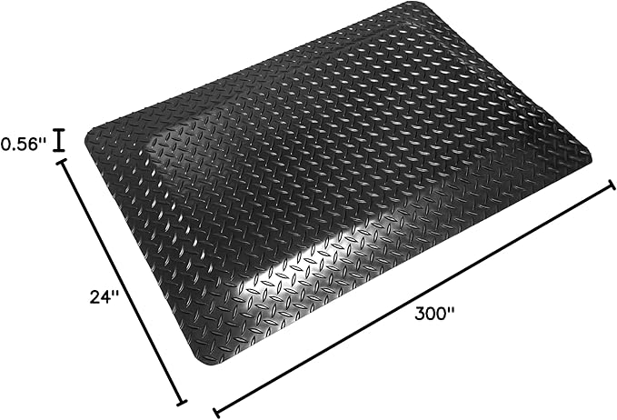 Rhino Mats, American Classic Diamond Anti-Fatigue Mats, Industrial Ergonomic Comfort Standing Mat for Work, Home, Garage, Office, Kitchen or Anywhere (Black 9/16" Thick, 2 FT. x 25 FT.)