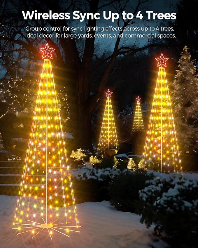 8ft Smart Outdoor Lighted Christmas Tree with Sturdy Iron Base, 16 Mil Color Changing, Music Sync, Timer, Group Control, RGB Led Christmas Decorations for Indoor Outdoor