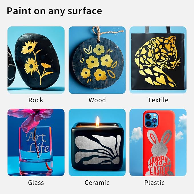 NAWOD 6 Gold and Silver Acrylic Paint Pens Markers, with Fine Tip and Medium Tip, for Rock Painting, Fabric, Canvas, Glass, Wood, Paper, DIY, Ceramic, Paint Markers for Kids and Adults