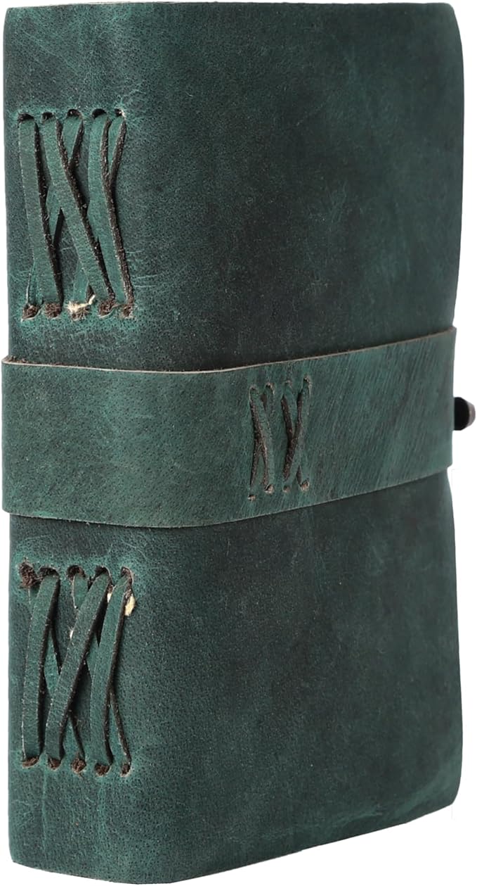 Vintage Leather Journal Handmade Buffalo Non-Refillable Deckle Edge Paper – Leather Bound Journal for Women, Men, C-Lock Closure Ideal for Writing & Travel for Artists (Sea Green)