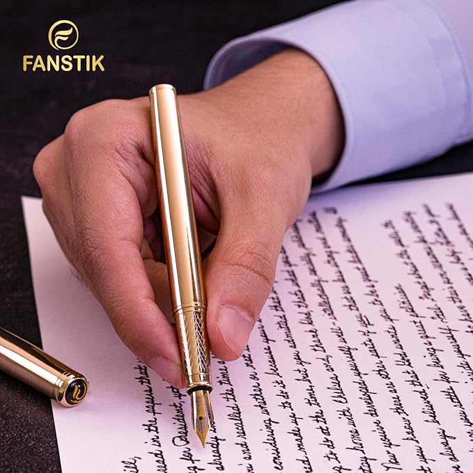 Customized Gold Luxury fountain pen (Made In USA) fancy gift set for women, Real 24K Gold Plating, Professional executive pen gift set for men (Lux Custom-fountain Gld)