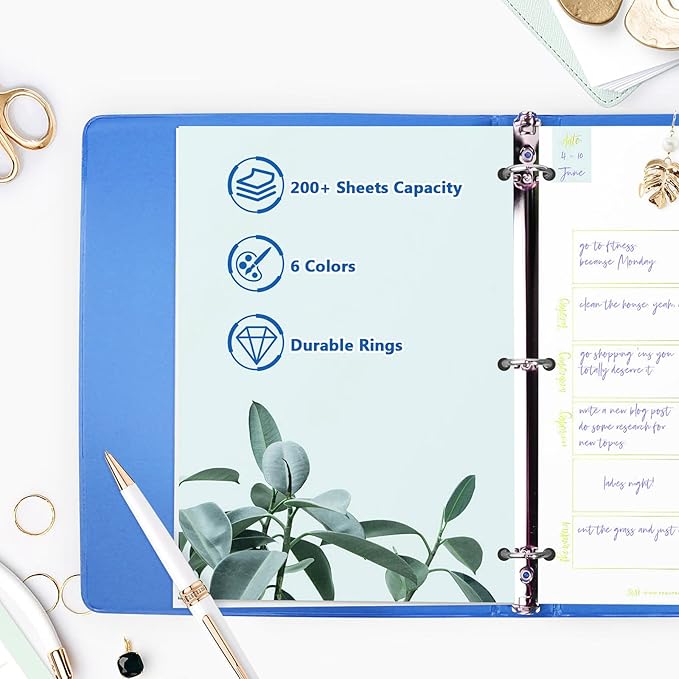 COMIX 3 Ring Binder 1 inch with Clear View Cover, 1" View Binder Holds 200 Sheets of US Letter Size Paper, 6 Pack (Light Blue)