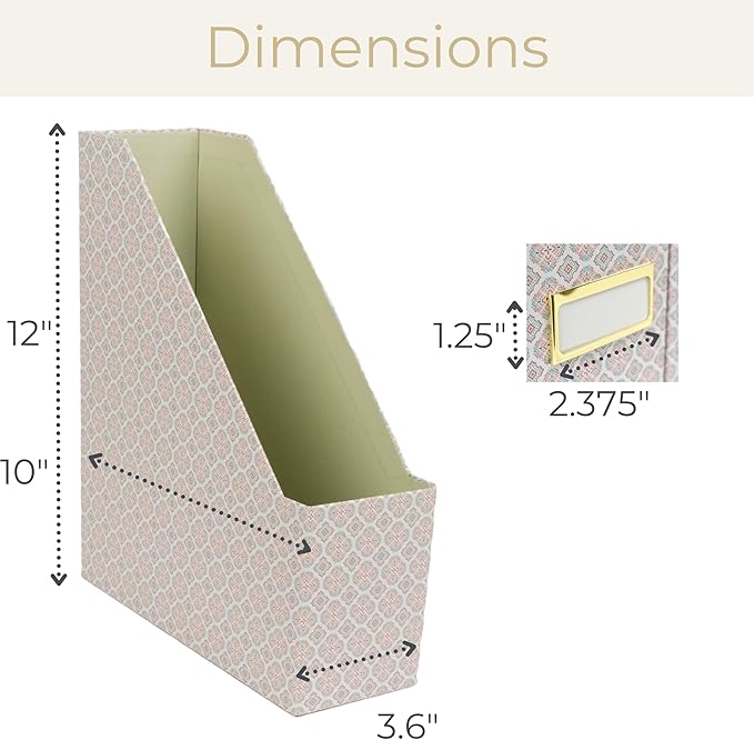 BLU MONACO Foldable Magazine File Holder Set of 4 with Moroccan Tile Design – Decorative Cardboard Magazine Organizer for Home, Office & Dorm Room – Stylish Magazine Storage Solution