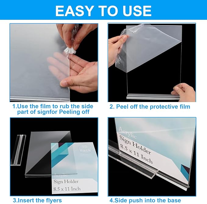 EHWINE 6 Pack Acrylic Sign Holders - 8.5 x 11, Double-Sided Stand Up Table Top Sign Holders, Clear Acrylic Picture Frame Menu Flyer Paper Display Stand for Office Business Store Wedding Party