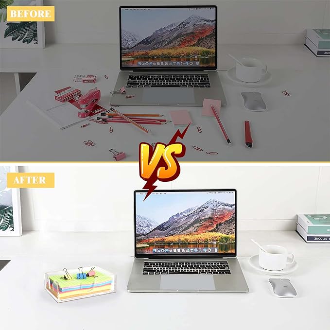 4x6 Acrylic Memo Holder with Sticky Notes for Desk , Clear Sticky Note Dispenser with Adhesive Notepad, 4x6 Acrylic Notepad Holder Desk Organizer for Office Home School (DP027)