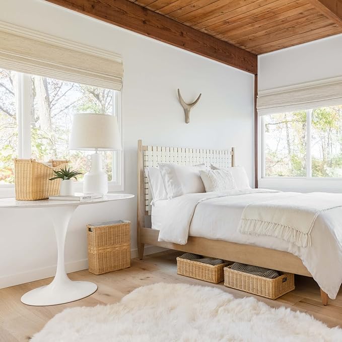 The Basket Lady Large Rectangular Wicker Waste Basket with Metal Liner, 14.5 in L x 9 in W x 18 in H, Sandstone