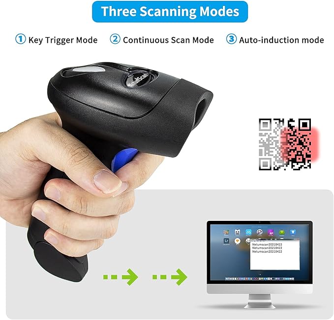 NetumScan Bluetooth QR Barcode Scanner with Stand, 3 in 1 Wireless 1D 2D Bar Code Scanner USB Image Bar Code Reader for Computer, Tablet, iPhone, iPad, Android