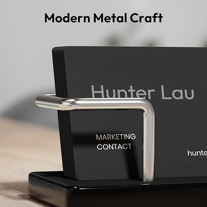 NIUBEE Acrylic Business Card Holder: Metal Business Card Display Stand for Desk - Frosted Name Card Organizer for Office, Reception, Desktop (Silver) - 2pack