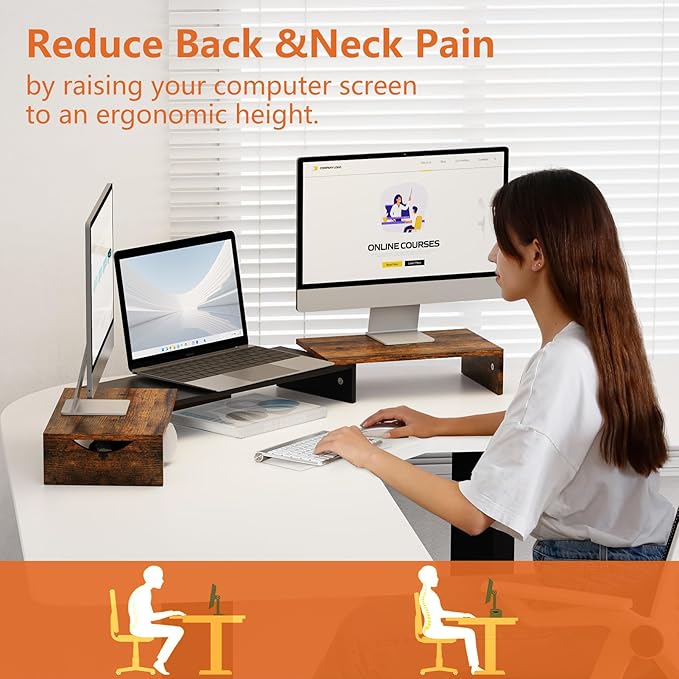 Triple Monitor Stand Riser, Extra Long Monitor Lift for 3 Monitors, Dual Monitor Stand with Length and Angle Adjustable