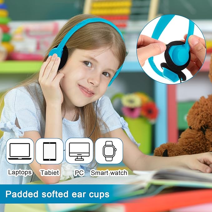 Yunsailing 30 Pack Class Set Headphones for Students Bulk School Headsets Earphones with 3.5mm Jack Classroom Must Haves Teacher Supplies for Adults Laptop Computer(Lake Blue)