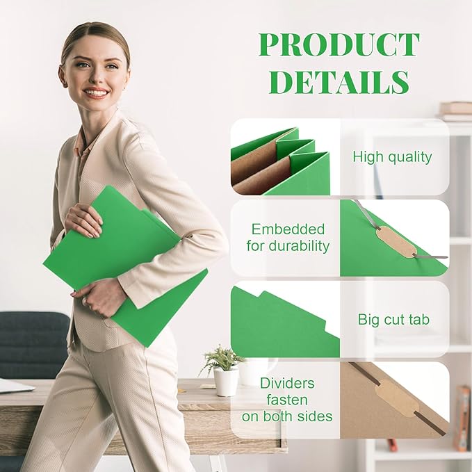 Skyygemm 36 Pcs Classification Folders Letter Size, 2 Pocket Dividers Pressboard File Folder with Fasteners, Expanding File Organizer Bulk for Teachers, Clergy, Office, Church, Christmas (Green)