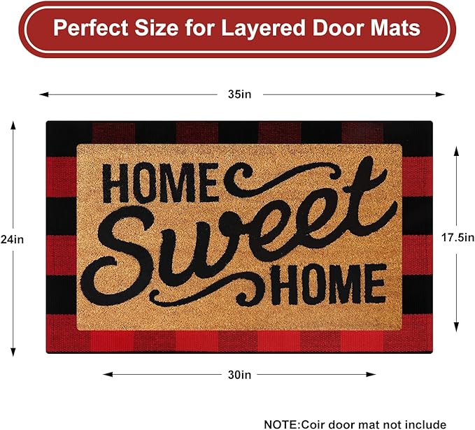 KIMODE Buffalo Plaid Outdoor Rug Red and Black 24"X35",Washable Christmas Front Door Mat,Reversible Cotton Hand-Woven Layering Rug for Front Porch Christmas Decor,Entryway,Kitchen