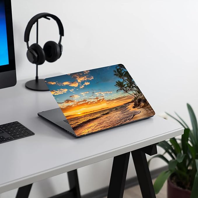 KEROM Compatible with MacBook Air 13 inch Case 2022 2021 2020 2019 2018 Release M1 A2337 A2179 A1932, Protective Plastic Hard Shell Case & Keyboard Cover, Has Logo Cutout, Beach Theme