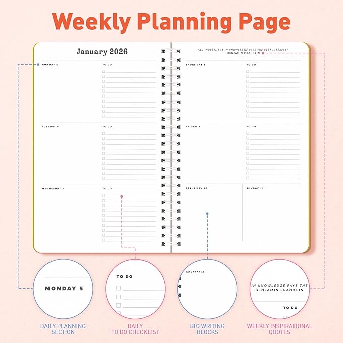 Sweetzer & Orange Academic Planner 2025-2026 – Student Planner for August 2025 to July 2026 – Weekly & Monthly Layout – Sturdy Cover & Stickers – Multicolor Stripes Design – 5.5” x 8.5”