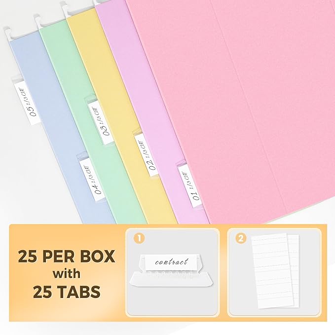 SUNEE 25 Pack Hanging File Folders, Bright Folders, Hanging File Folders Letter Size with 1/5-cut Tabs, Stay Organized for Your Home and Office Bulk File and Documents