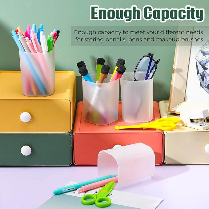 30 Pack Pen Holder Pen Cups for Desk Organizers and Storage Stationery Plastic Matte Pencil Holder Cups Ins Style Transparent for Office School Home Supplies