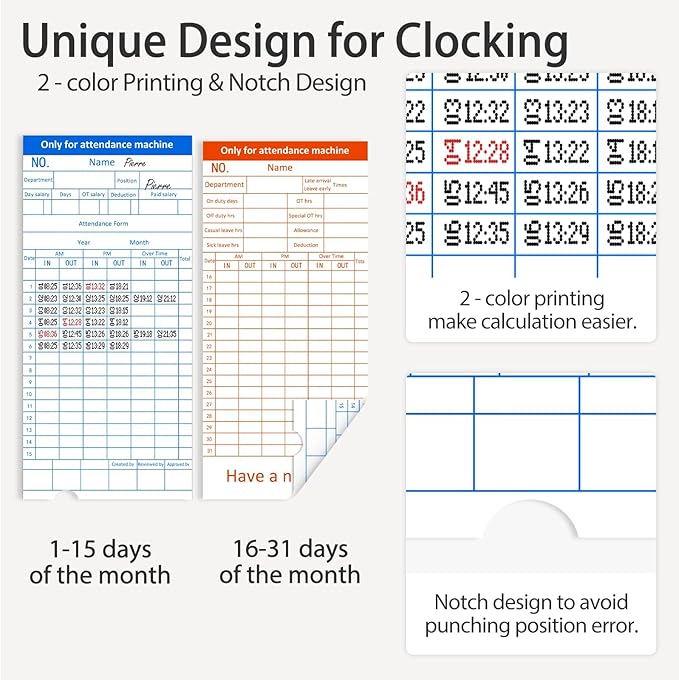 Time Clock with Passcode, Auto-Align Time Card Machine, 6 Punches per Day Time Clock Punch Machine with 100 Time Cards, 2 Ink Ribbons and 4 Racks(White, Military Time)