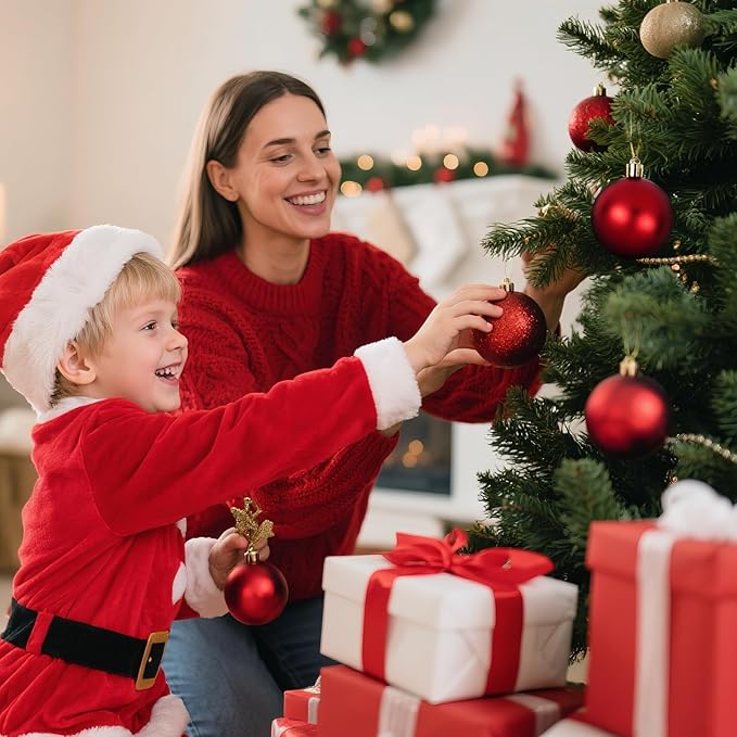 Christmas Tree Decorations Ornament Set, 60ct 2.36 Inches Red Shatterproof Christmas Ball Ornaments, Hanging Ball for Xmas Holiday Wedding Party Decor