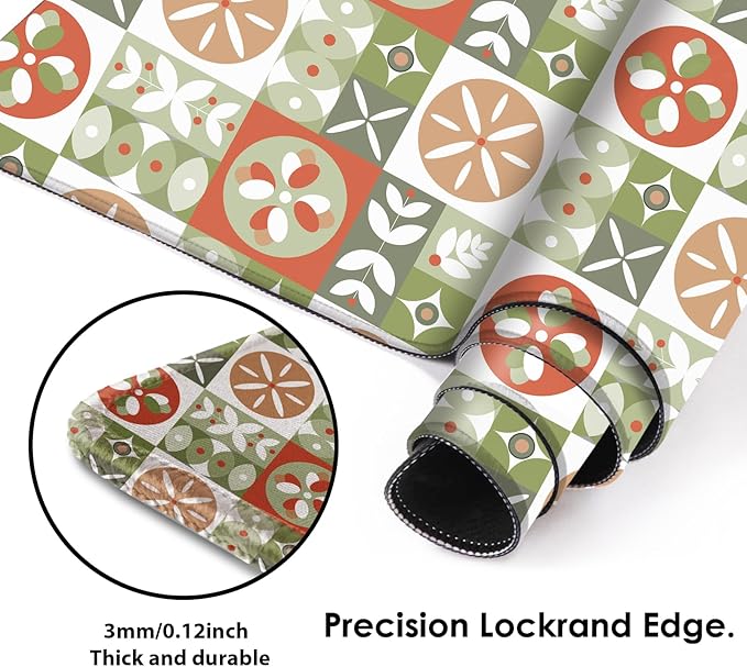 Galdas Gaming Mouse Pad XXL XL Large Long Extended Big Mousepad Non-Slip Rubber Keyboard Mouse Pad with Stitched Edges for Laptop Home Office (31.5x11.8x0.08 Inch) … (Checkered Flower)