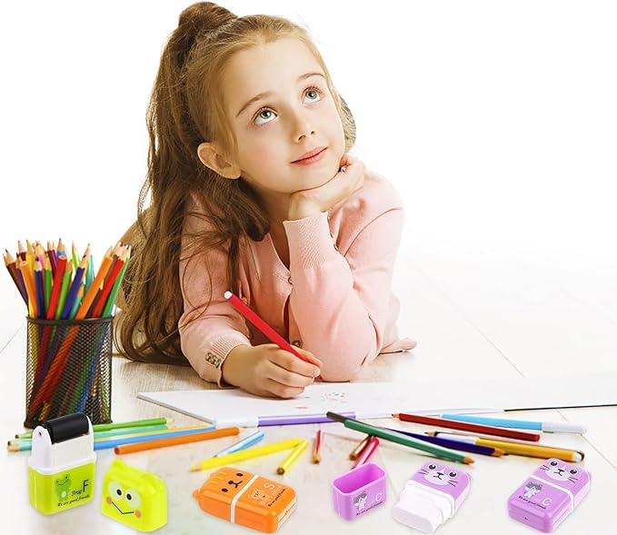 36 Pieces Erasers for Kids Cute Animal Cartoon Eraser with Cover and Roller Cases 6 Patterns Soft Pencil Rubber for Office Back to School Gifts Supplies Animals Themed Fun Party Favor