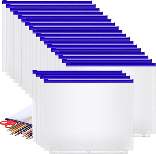 40 Pieces Binder Pockets 3 Hole Zipper Pouch 3 Ring A4 Pockets with Zipper Binder Folders Plastic Pouches Loose Leaf Bags Waterproof PVC Document Filing Bag(Blue,A4)