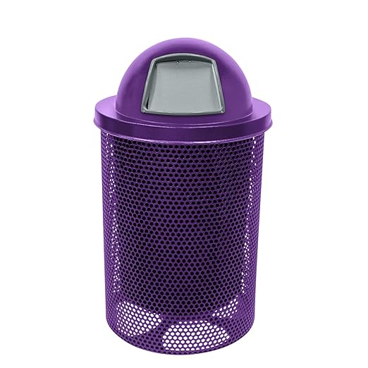 RDT-P-PUR Heavy Duty Round Trash Receptacle with Dome Top, Liner Included, 32 Gallon, Purple, Made in America