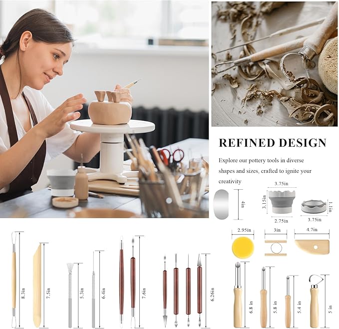 Clay Tools, 19 PCS Pottery Tools, Sculpting Tool for Pottery for Ceramic Craft, Carving, Drawing, Shaping