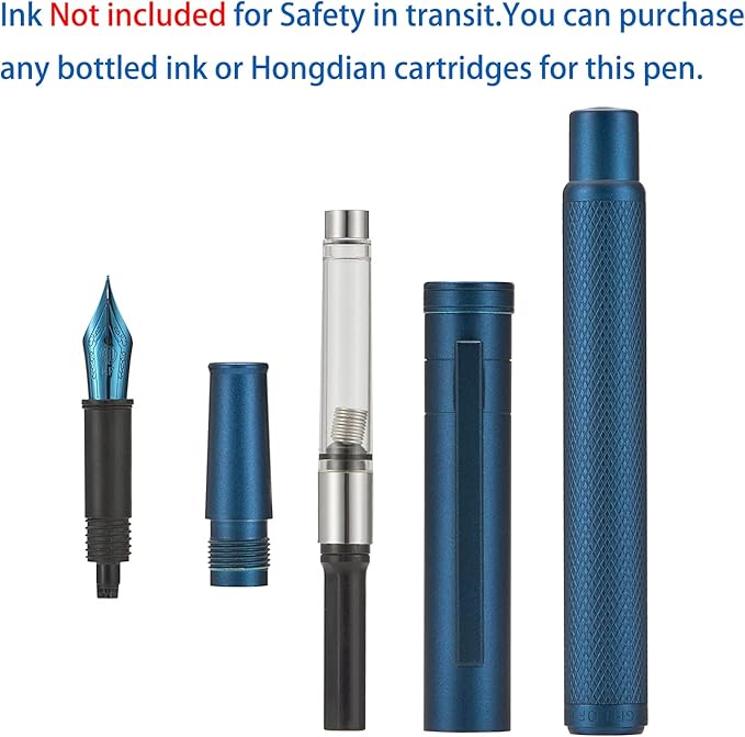 Asvine Dark Blue Fude Pen, Bent Nib Calligraphy Fountain Pen (Fine to Broad) with Converter and Metal Pen Case Set