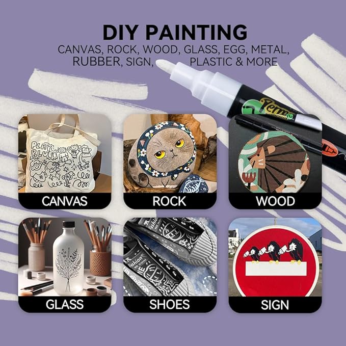 TRANSON Black and White Dual-tip Permanent Paint Markers Oil Based Waterproof