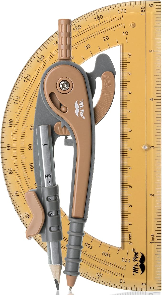 Mr. Pen- Compass and Protractor Set, Dwarf Pony Brown, Compass Geometry Tool, Protractor and Compass Set, Compass Drawing Tool, Drawing Compass, Geometry Compass, Math Compass for Geometry