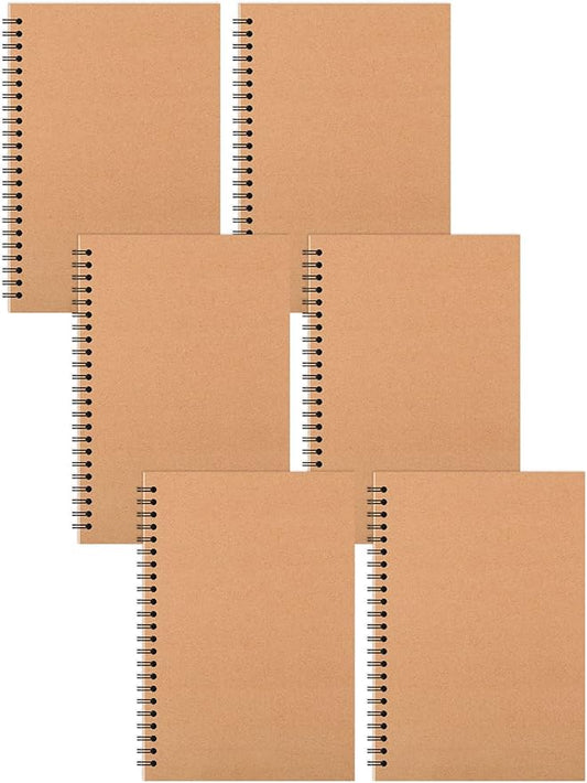 6 Pcs A5 Spiral Notebooks Journal with Kraft Cover, 5x8 Inches, Ruled Lined Paper, for Work, Sketches, Study, Notes Taking, Gifts, Brown (6 PCS(Lined))