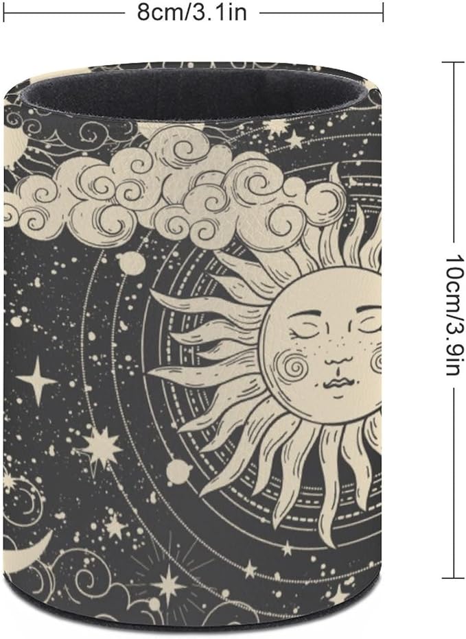 Tarot Celestial Bohemian Pen Holder Pencil Organizer Cute Pencil Cup Desk Decor Makeup Brush Holder PU Multifunctional Office Suppliesfor Home Classroom School