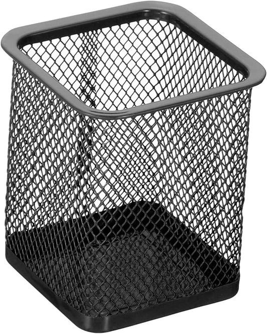 PATIKIL Mesh Pen Holder, Pencil Holder Pencil Basket Pen Cup Locker Organizer Square Makeup Brush Holder for Desk Accessories, Black